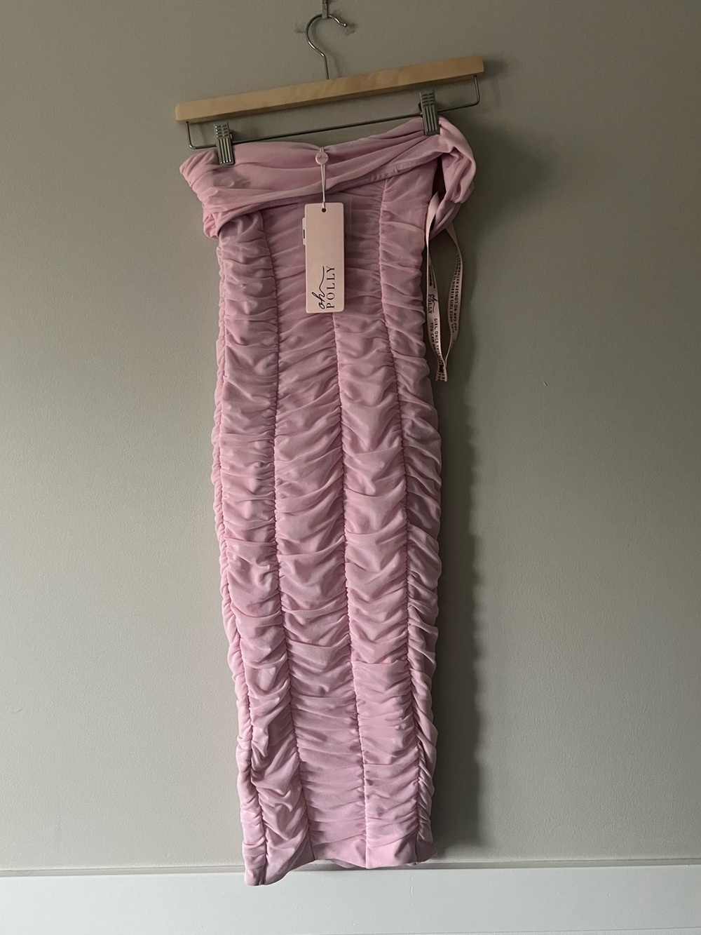 NWT Oh Polly Pink One Shoulder Ruched Mesh Midi Bodycon Dress US 2